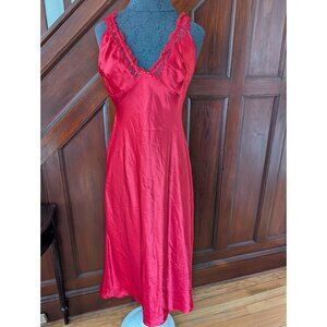 Vintage California Dynasty Red Satin & Lace Nightgown With Sequins Detail Size S